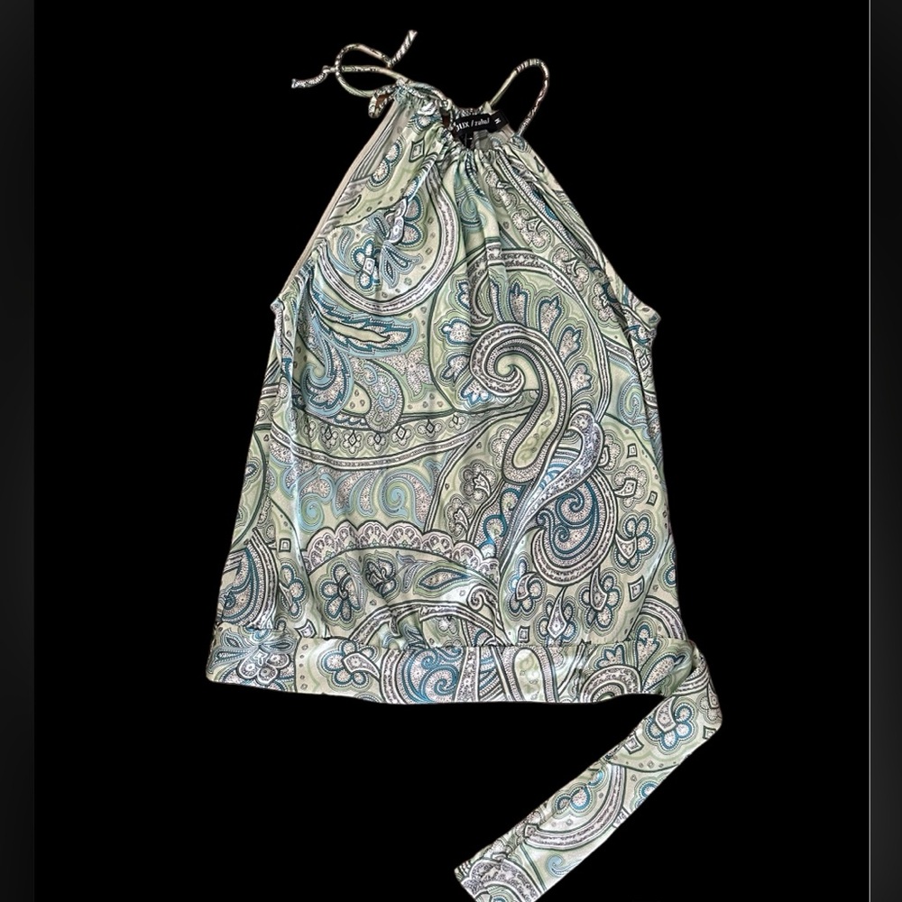 Silk sleeveless shirt | green. paisley | Size medium